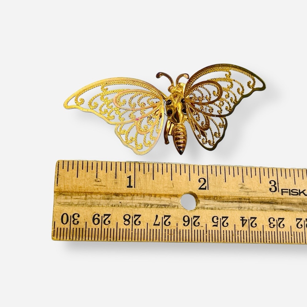 Vintage Butterfly Trembler Gold Tone Brooch Pin Spring Moving - Picture 6 of 7